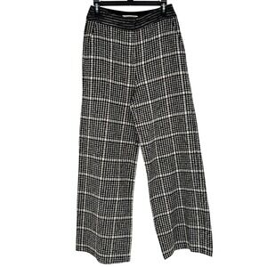 Exquise Black White Plaid Tweed Wide Leg Pants Trousers Viscose Wool Lurex Blend